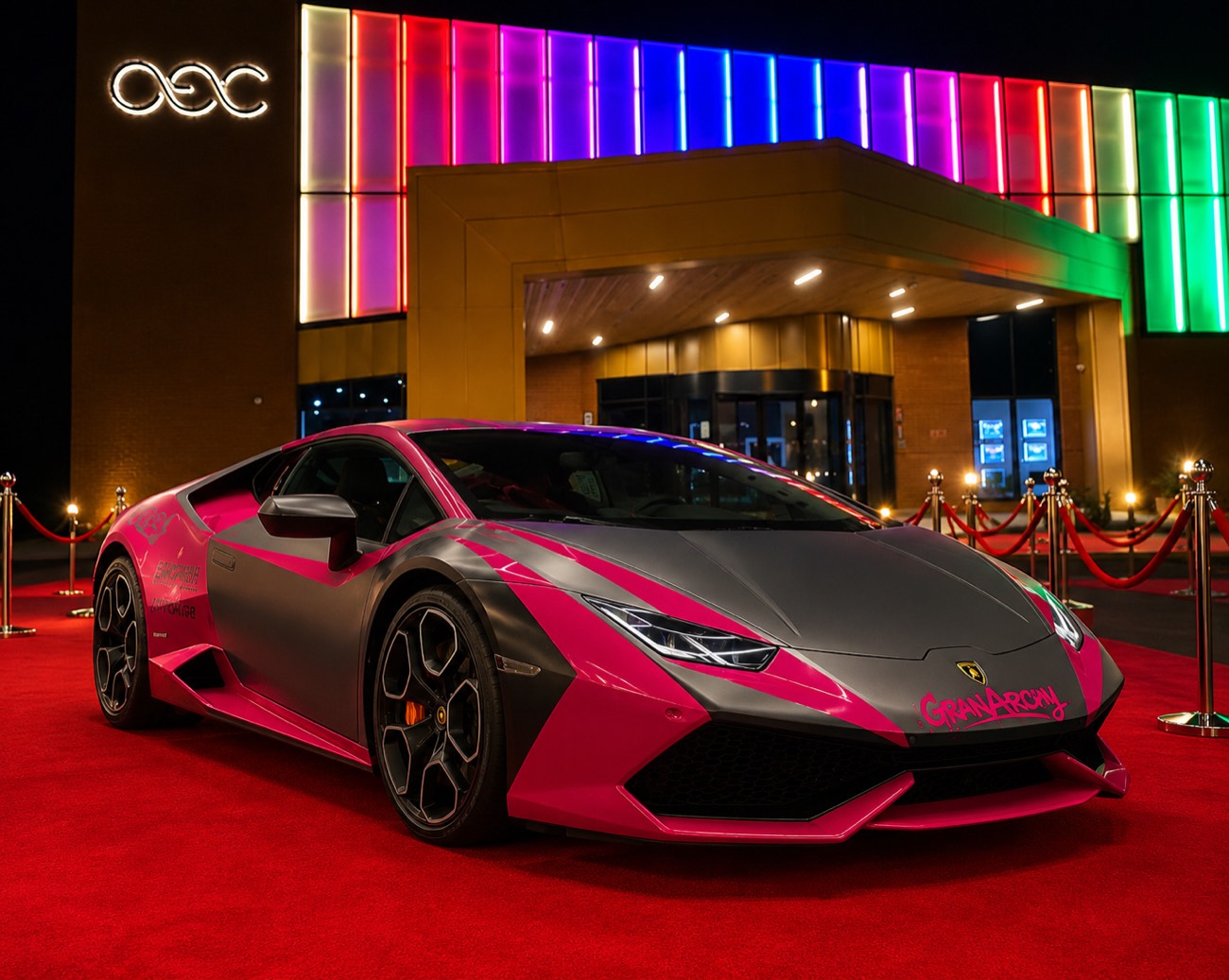 Pink Lamborghini photo opportunity at OEC Sheffield